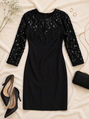 Alchemy by JooMee Small Black Beaded Sequin Fringe Cocktail Dress
